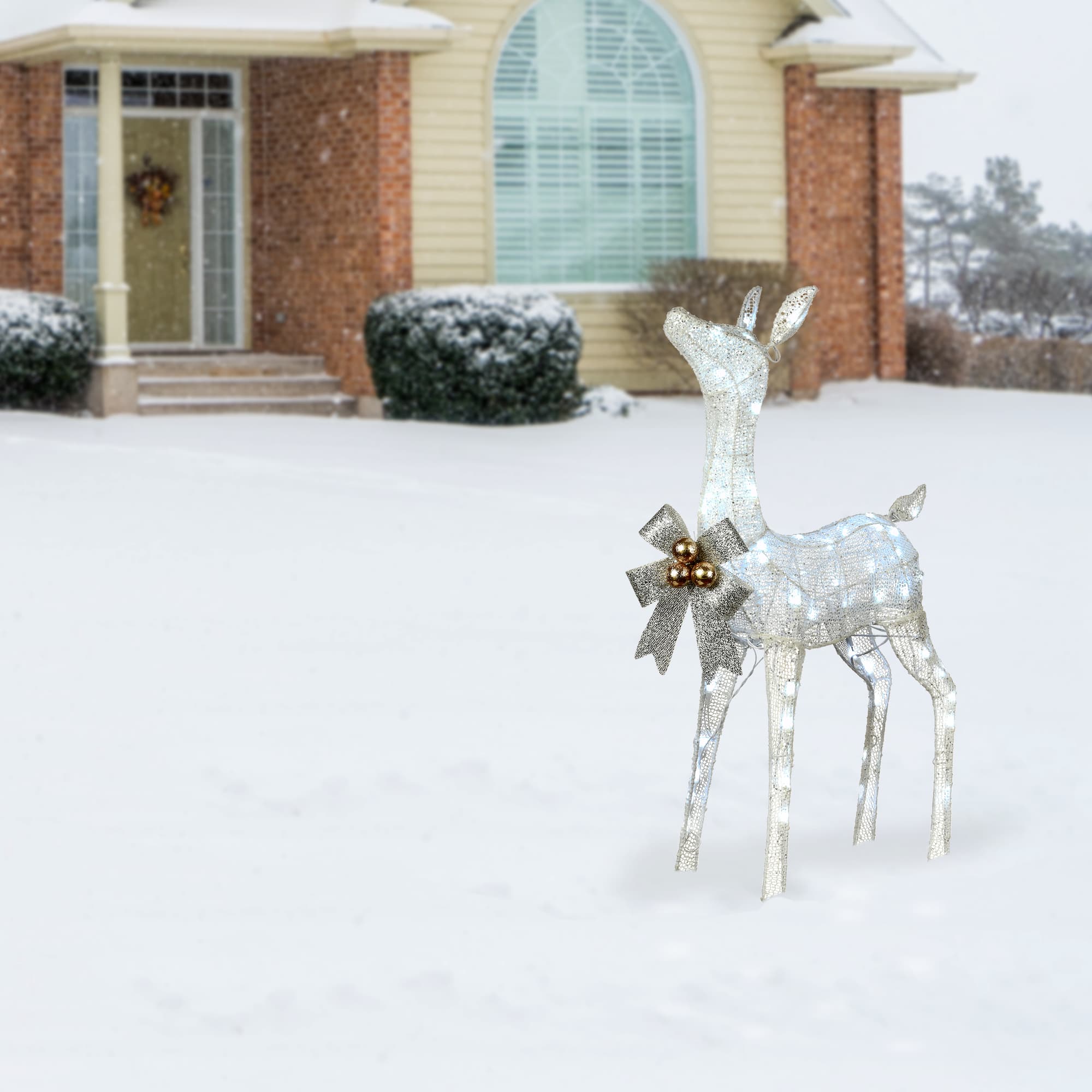 36" Pre-Lit Glittered Fawn